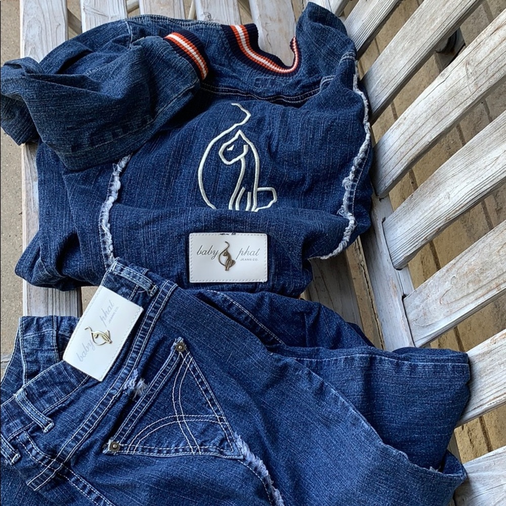 🌈 Baby Phat denim 2 pc varsity style frayed p1